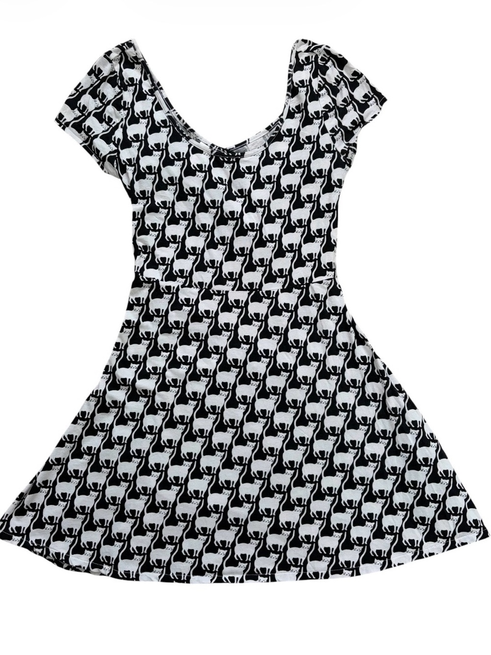 Black & White Cat Print Dress Cut Out Back Aeropostale Size Medium/Large